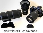 Professional photography equipment  including mirrorless interchangeable lens camera and selection of lenses