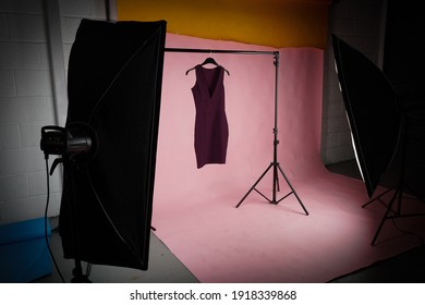 Professional Photography Studio Fashion Shoot On Pink Backdrop