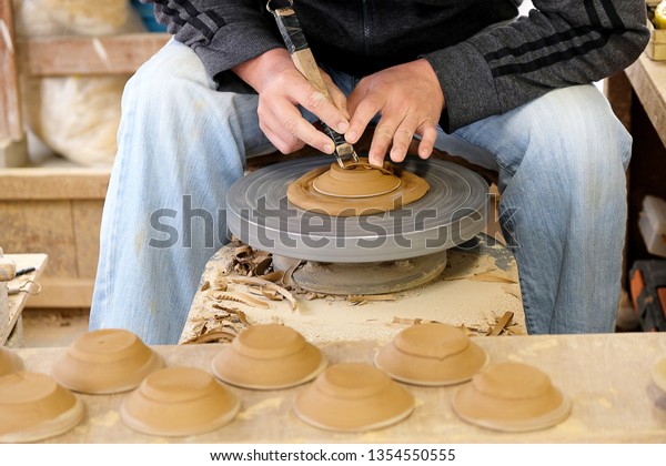 Professional Potter Decorating Clay Pot Workshop Stock Photo Edit