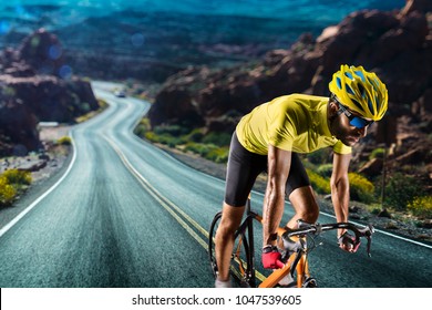 Professional Road Bicycle Racer In Action