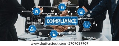 A professional setting showcasing hands shaking in agreement over compliance concepts, emphasizing quality control, assurance, and collaboration in modern business practices. Amity