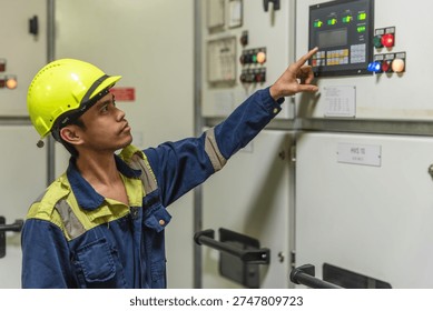 Professional ship engineer working below deck in the mechanical heart of a cargo vessel.