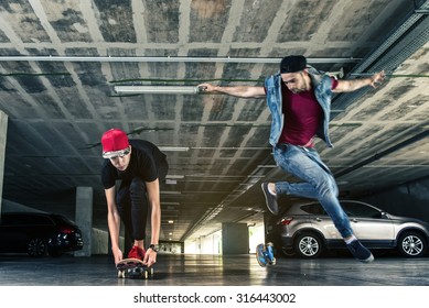 Professional Skateboarder Jumps In The Subway