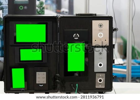 Professional smart video intercom, access control and security system demonstration kit with touch displays, indoor monitors and door stations for residential and commercial buildings.