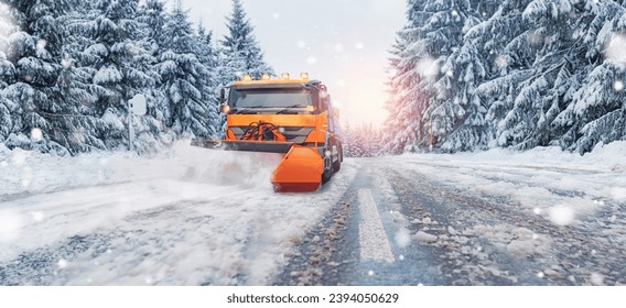 Professional snow cleaning in winter - big, professional snow plow car truck - Powered by Shutterstock