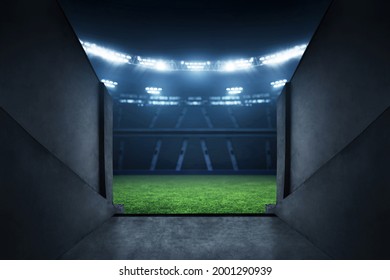 Professional soccer field stadium entrance - Shutterstock ID 2001290939