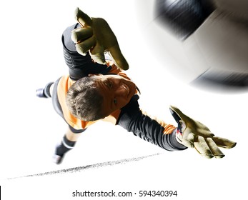 Professional Soccer Goalkeeper In Action On White Background