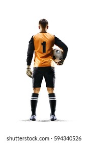 Professional Soccer Goalkeeper In Action On White Background