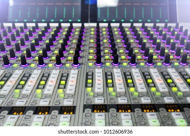 Professional sound engineer's console. Remote control for the sound engineer. Mixing consoles. Remote concert sound engineer. 