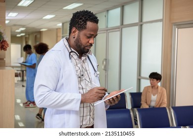 Professional Or Specialist American - African Doctor Portrait In Hospital Ward. American - African Ethnicity Doctor Working In The Hospital In Concept Of Various Of Ethnicity.