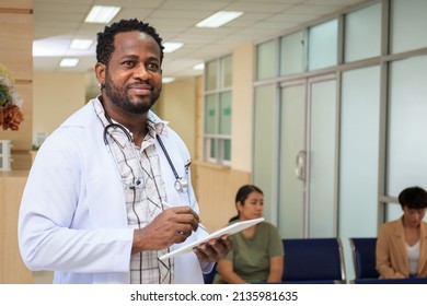 Professional Or Specialist American - African Doctor Portrait In Hospital Ward. American - African Ethnicity Doctor Working In The Hospital In Concept Of Various Of Ethnicity.