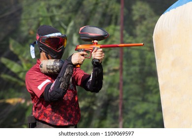 Professional Speedball Paintball Player Playing Paintball