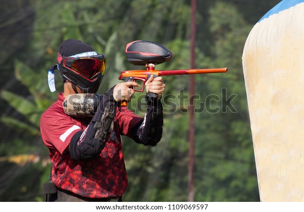 Professional Speedball Paintball Player Playing Paintball Stock Photo Edit Now