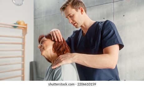 Professional Sport Physiotherapist Working on Specific Muscle Groups and Neck Pain with Middle Aged Fit Female. Senior Woman Recovering from Mild Injury. Trauma Prevention Therapy or Rehabilitation. - Powered by Shutterstock