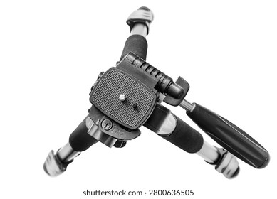 Professional studio camera folding tripod stand isolated on whtie background