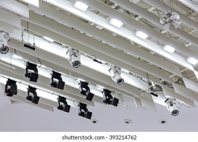 Professional Studio Lighting Equipment On Theater Stage Lighting Rig