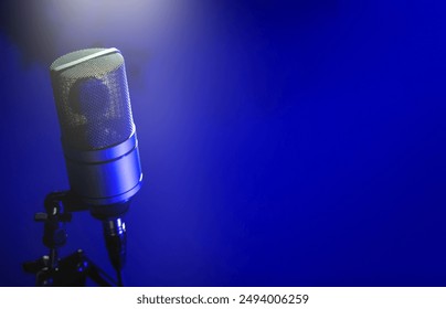 Professional studio microphone, detailed texture, recording, podcasts, and broadcasting concept, copy space for text - Powered by Shutterstock