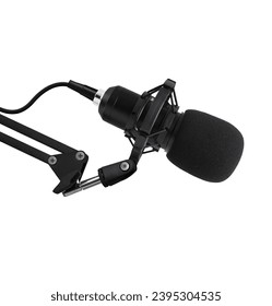 Professional studio microphone with  windscreen filter on white background