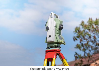 Professional Surveying Stations Measuring Angle Distance Stock Photo ...