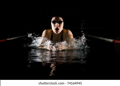 Professional Swimmer Breaststroke Isolated Black Background