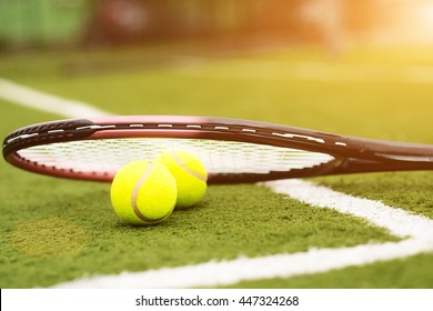 Professional tennis equipment on court