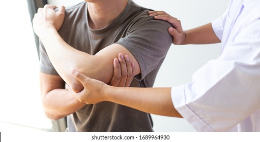 Professional therapists are stretching muscles, patients with abnormal muscular symptoms, physical rehabilitation therapies and treatment of physiological disorders by physiotherapists concept.
