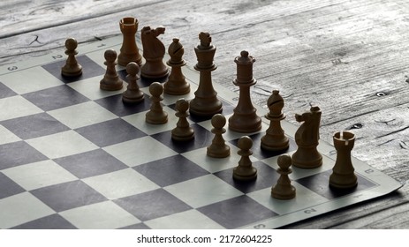 A Professional Tournament Chess Board With The Chess Game Pieces Placed Before The Start Of A Game