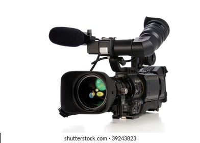 Professional Video Camera Isolated On A White Background