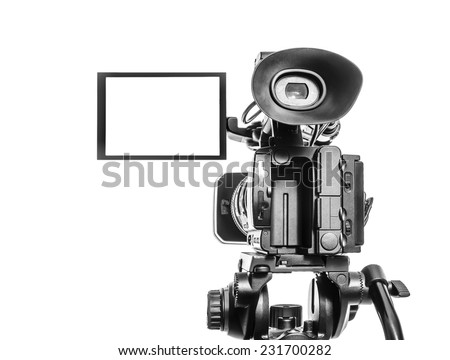 Professional video camera isolated over white