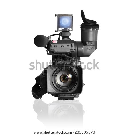 professional videocamera, camcoder on white.