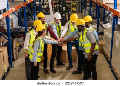 Professional Warehouse Worker Team Celebrating Success In Warehouse Factory, Cheerful Workers Having Fun At Work, Happiness At Job, Concept Of Success, Happy Team Enjoying Their Successful Job