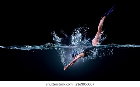 Professional Woman Swimmer On A Wave