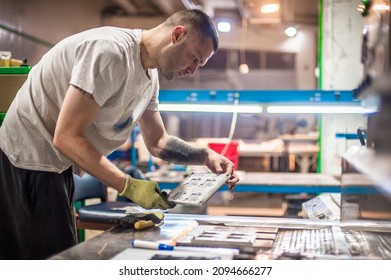 Professional worker technician work with soft PVC liquid rubber in mold in factory production workplace. Manufacture working operating process - Powered by Shutterstock