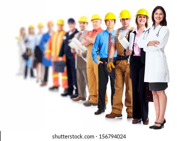Professional workers group. Business team isolated on white background.