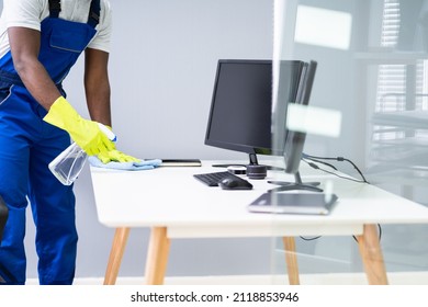 Professional Workplace Janitor Service. Office Desk Cleaning