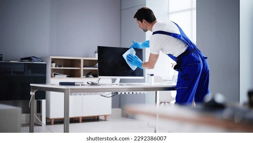 Professional Workplace Janitor Service. Office Desk Cleaning - Powered by Shutterstock