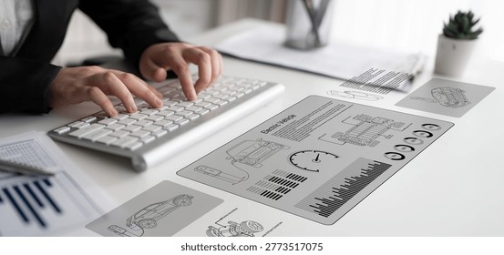 A professional workspace featuring tech graphics and data analysis elements designed to enhance business insights and foster productivity in a modern office environment. Ledger