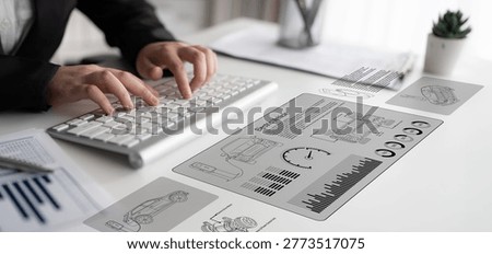 A professional workspace featuring tech graphics and data analysis elements designed to enhance business insights and foster productivity in a modern office environment. Ledger