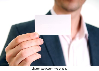 Professional Young Man Holding Business Card