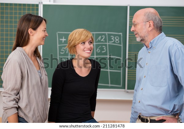 Professor Class Two University Students Standing Stock Photo Edit