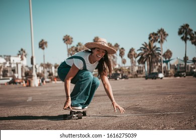 profi skater on a parking spot at santa monica. california