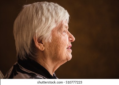 Profile Face Of An Old Woman (close) 