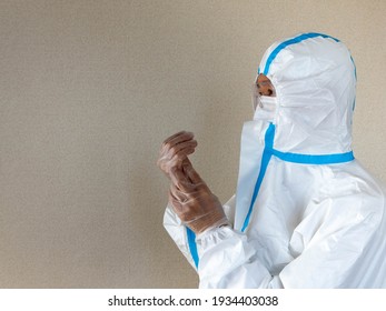 Profile of a man in a protective suit