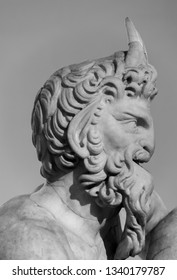 Profile Of Mythological Greek God Pan In Black And White