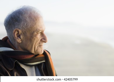 Profile Of An Old Man Staring Out To The Ocean