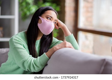 Profile Photo Of Pretty Sad Corona Virus Sick Patient Homey Asian Lady Sit Soft Cozy Couch Look Dreamy Window Missing Going Outdoors Need To Keep Self Isolation Stay Home Indoors