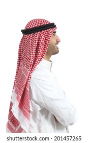 Profile Portrait Of An Arab Saudi Emirates Man Isolated On A White Background               