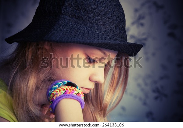 Profile Portrait Beautiful Blond Teenage Girl Royalty Free Stock