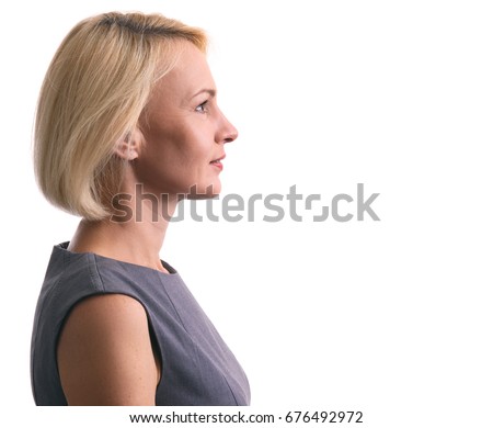Similar – Image, Stock Photo a woman in profile in front of a meadow of flowers