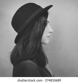 Profile Portrait Lady Wearing Hat Concept Stock Photo 377887396 ...